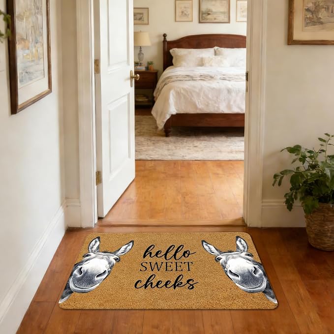 Hello Sweet Cheeks Funny Donkey Faux Coir Welcome Door Mat Doormat for Front Door Indoor Outdoor Porch Entrance Entryway Outside Inside, Sweet Cheeks Bathroom Rug, 17x30 Inches - Image 5