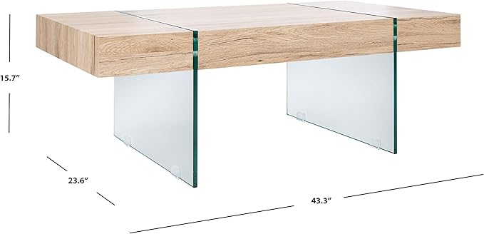 SAFAVIEH Home Collection – Jacob Natural Rectangular Floating Coffee Table with Glass Legs, Modern Architectural Design (COF7001C)