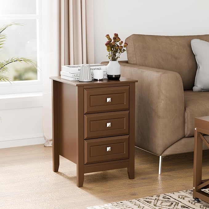 Bonnlo 3-Drawer Nightstand/End Table/Side Table, Wooden Bedside Table, Brown, 15.74"W*15.74"D*23.62"H - Image 8