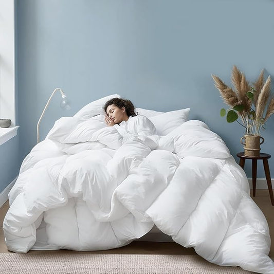Bella Sonni® | Hotel-Quality All-Season Down Comforter Queen Size | Lightweight Yet Warm Duvet Insert for Hot Sleepers & Year-Round Use | No Cold Spots | 50-50 Down & Feather Fill | 750 Fill Power
