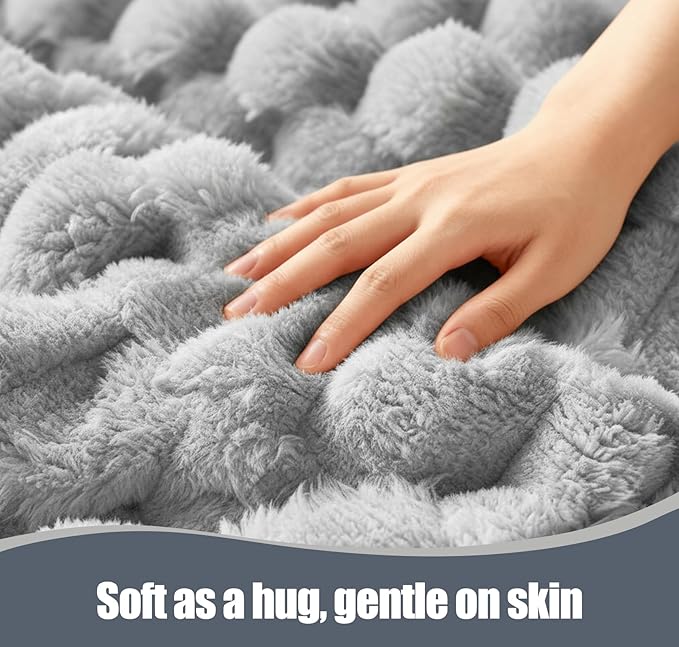 Eastsora Heated Blanket Electric Blanket Heating, Dual Control Soft Ribbed Faux Fur Electric Blanket with 12 Heat Levels 12H Timer ETL FCC Certified Machine Washable (Gray, King Size - 90" x 100")