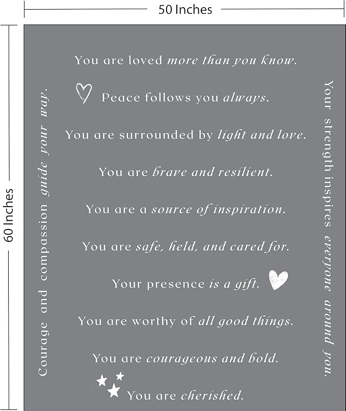 Compassion Blanket (Brand)- Strength Courage Super Soft Warm Hugs, Get Well Gift Blanket Plush Healing Thoughts Positive Energy Love & Hope (Gray, 50 x 60 Fleece)