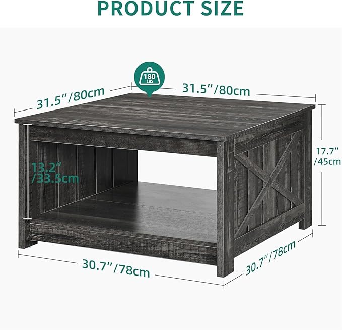 YITAHOME Coffee Tables Farmhouse Coffee Table with Storage Rustic Wood Cocktail Table,Square Coffee Table for Living Meeting Room with Half Open Storage Compartment,Dark Rustic Oak