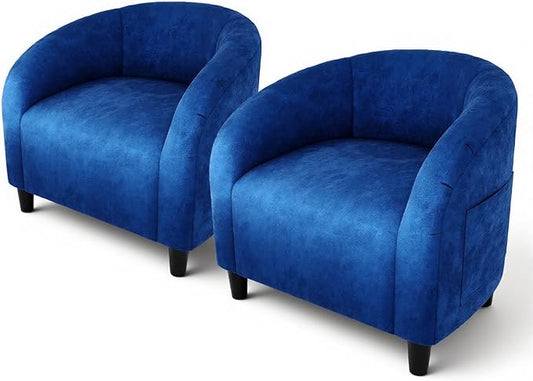 GarveeHome Accent Chair Set of 2 Club Chair Cozy Armrest Upholstered Barrel Chair with Solid Legs for Living Room Bedroom Study Waiting Room(Navy Blue)