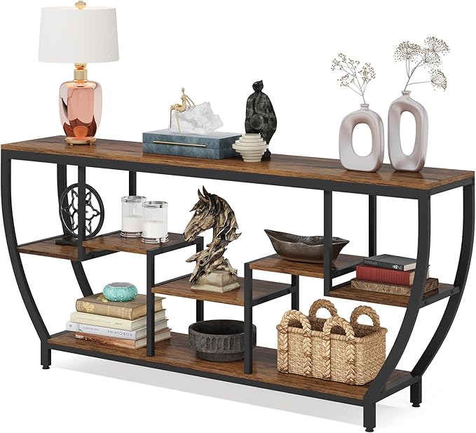 LITTLE TREE 70.9 Inch Long Console Table, Sofa Table with Storage Shelves, Industrial Entryway Table TV Stand, Behind Couch Table Accent Tables for Living Room, Hallway, Foyer