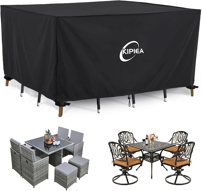 Kipiea Patio Furniture Covers Waterproof Winter, Heavy-Duty Outdoor Furniture Set Covers for Table Chairs, Anti-UV, No Tears or Fading (65" L x 42" W x 28" H) by Kipiea