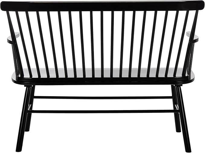 SAFAVIEH Home Collection – Addison Black Solid Wood Spindle Back Loveseat Bench, Farmhouse Settee for Entryway Living Room or Dining Area (AMH8513A)