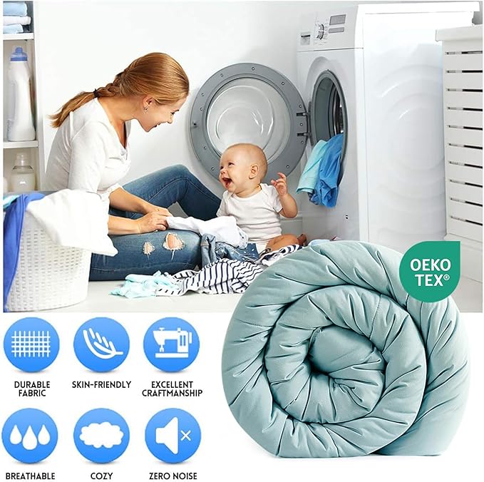 EASELAND California King Down Alternative Comforter - Quilted Duvet Insert for All Seasons, Soft Lightweight with Corner Tabs, Summer Winter Warm Bedding, Aqua 96x104 Inches