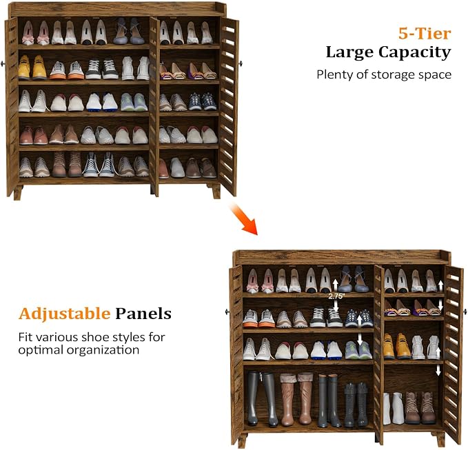 VINGLI Large Shoe Cabinet with 3 Doors 6-Tier Ultra Wide Shoe Cabinet Storage for Entryway 30 Pairs Tall Shoe Organizer Cabinet Wooden Farmhouse Shoe Rack Cabinet Rustic Brown - Image 3