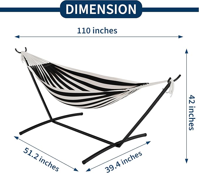 Double Hammock with Steel Stand - 2 Person Hammock Bed Indoor Outdoor, Brazilian-Style, with Carry Bag, 450lb Capacity, Portable & Easy Assembly, Black - Image 5
