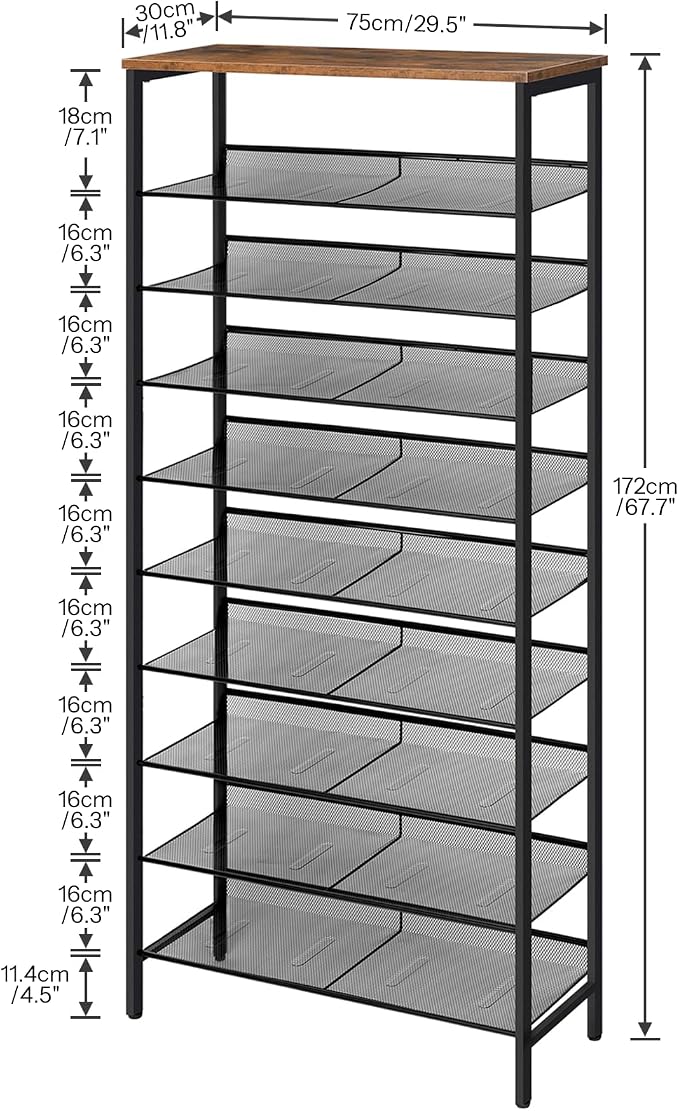 HOOBRO Shoe Rack for Entryway, 10-Tier Shoe Shelf, Large Capacity Shoe Storage Organizer for 27-30 Pairs of Shoes, Front Door Entrance, Hallway, Closet, Space Saver, Rustic Brown and Black BF110XJ01 - Image 3