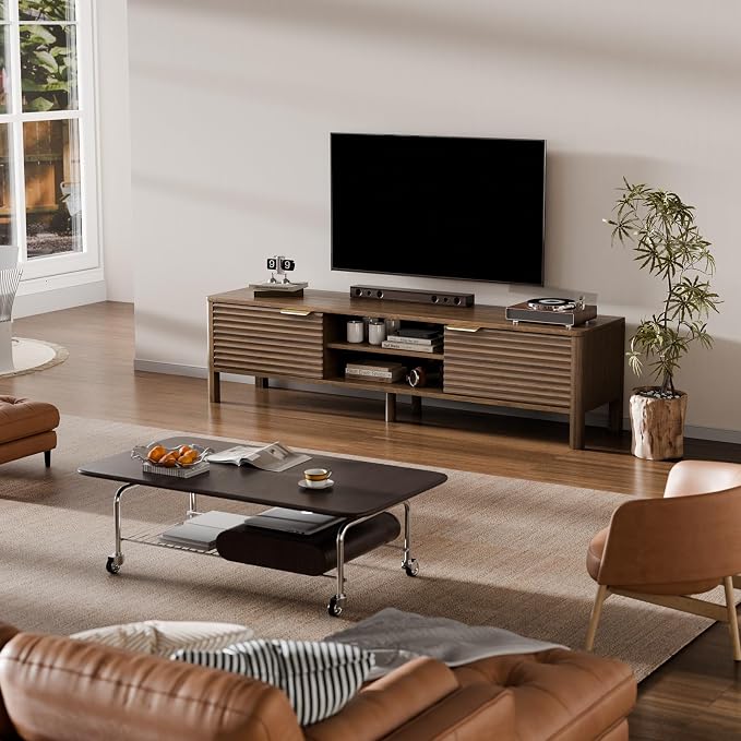 IKALIFE TV Stand for Living Room - up to 65 Inch TVs Mid Century Modern Entertainment Center with Storage and Adjustable Shelves, Media Console Table Walnut 59" - Image 6