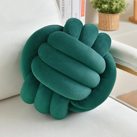 LUSJNGE Decorative Throw Knot Pillow Ball for Home Chair Sofa Aesthetic Round Velvet Knotted Pillow Cushion (Green, 11 inch)
