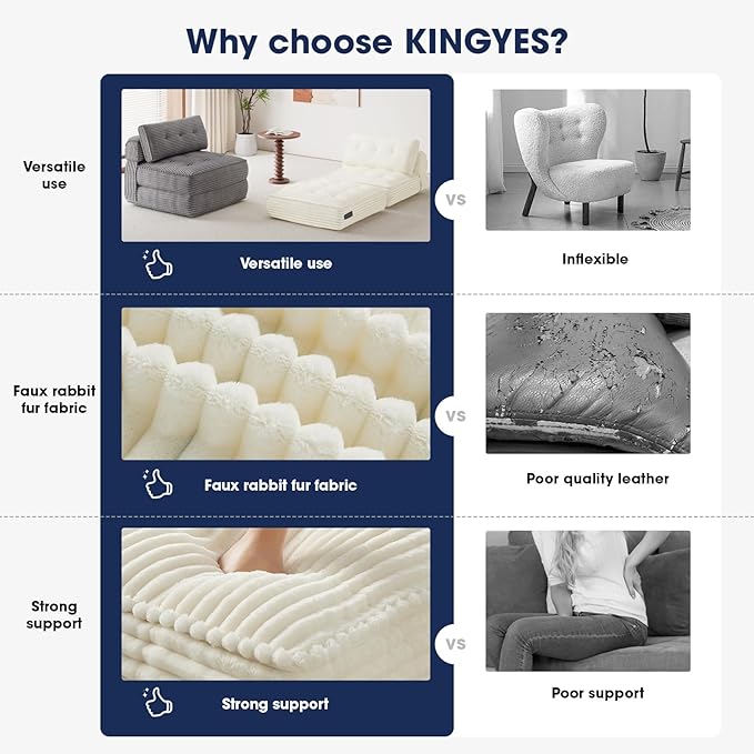 KINGYES Folding Sofa Bed, Corduroy Convertible Sleeper Chair with Pillow, Foldable Single Futon Chair for Living Room, Beige