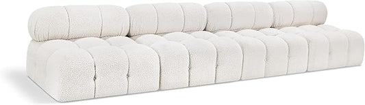 Meridian Furniture 611Cream-S136B Ames Collection Modern | Contemporary Modular Sofa with Rich Cream Boucle Fabric, Modular to Create Infinite Configurations, 136" W x 34" D x 28" H, Cream