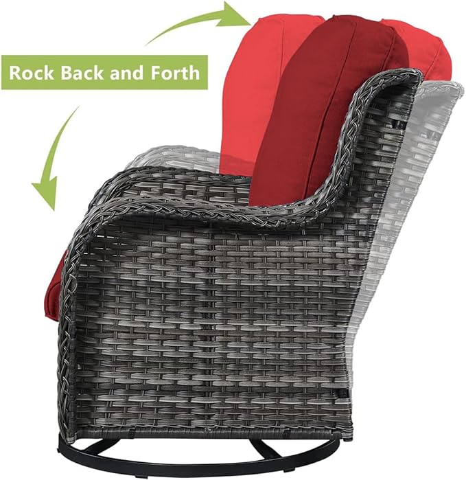 HUMMUH 4 Piece Outdoor Patio Furniture Set Wicker Conversation Bistro Set Swivel Rocker Chairs with 2pcs Ottomans for Backyard, Porch, Balcony