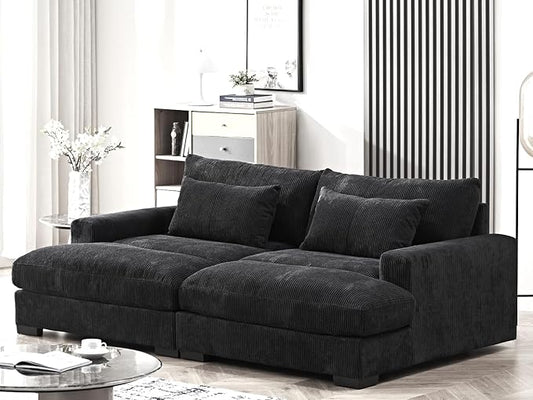Luxe Sleeper Sofa with Soft Corduroy Upholstery, Double Chaise Design, Convertible to Twin Size Bed, Modern and Comfortable Living Room Couch, 89.9" Wide, Black