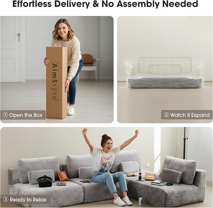 Modular Single Sofa Couch, Green Plush Velvet No-Assembly Compressed Sofa, Deep-Seat Lounge Chair for Small Spaces Living Rooms Bedrooms Reading Nooks