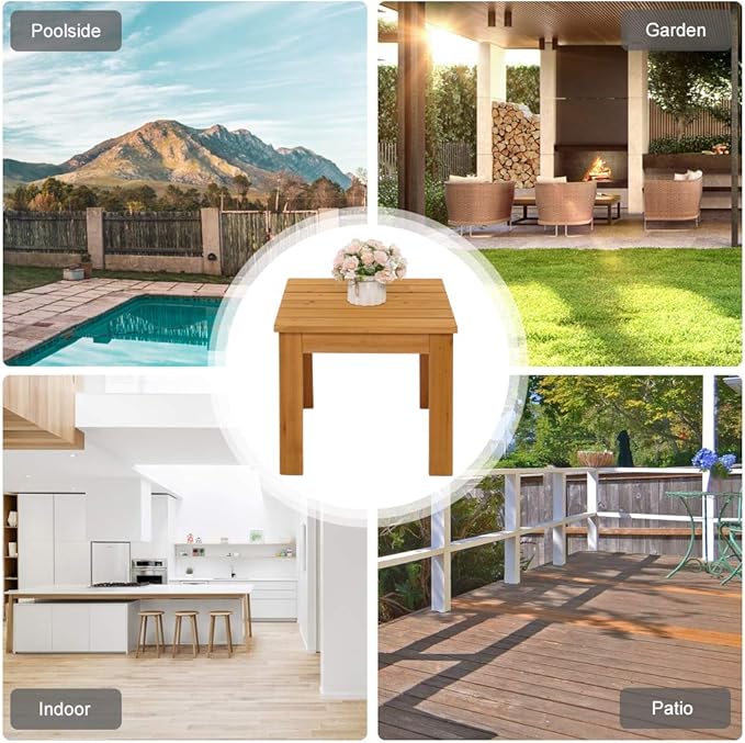 VINGLI Outdoor Wooden Side Table, Square Patio Side Table, Small Outdoor Table for Patio, Backyard, Garden, Poolside, Balcony, Adirondack Conversation End Table (Teak) - Image 7