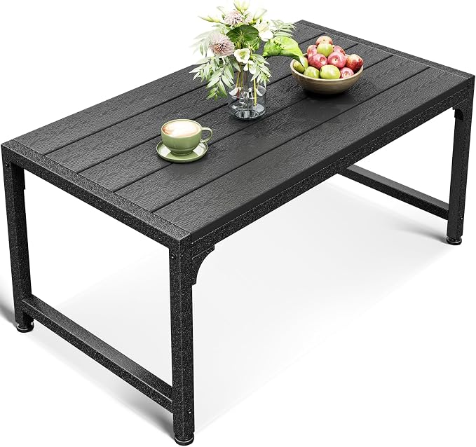 ODK Outdoor Coffee Table, Rectangle Weather-Resistant Patio Coffee Table for Garden, Balcony, Hot Tub, Poolside, Heavy-Duty Metal Frame, Black by ODK
