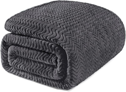 Exclusivo Mezcla Queen Blanket for Bed, Cozy Lightweight Fleece Blankets for All Season, Decorative Giftable Fuzzy Plush Wave Textured Suitable for Women, Men, Dark Grey, 90x90 Inches