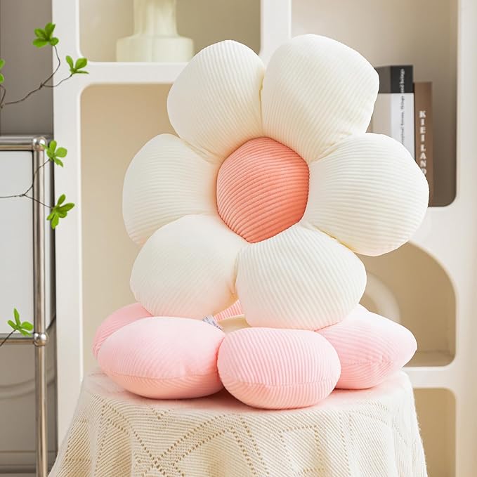 3Pcs Flower Pillow - Flower Shaped Throw Pillow Seating Cushion, Cute Daisy Flower Pillow Floor Pillows for Adults Kids Home Bedroom Sofa Chair Couch Decor (White/Lightpink/Pink, 15.74 in+19.68 in)