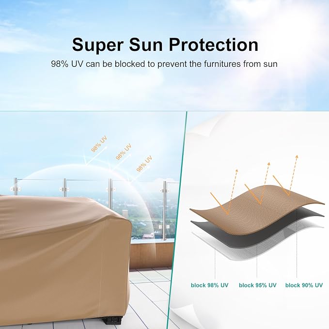 Patio Furniture Set Cover Waterproof, Heavy Duty Furniture Covers for Outdoor Sectional Sofa Set Wicker Rattan Table Chair Rectangular,62"L×42"W×28"H,Brown - Image 4