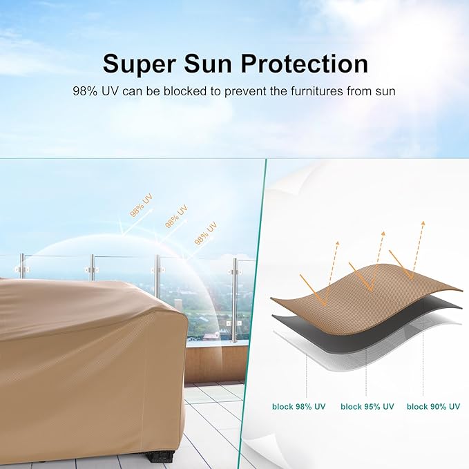 Patio Furniture Set Cover Waterproof, Heavy Duty Furniture Covers for Outdoor Sectional Sofa Set Wicker Rattan Table Chair Rectangular,74"L×47"W×28"H,Brown - Image 4