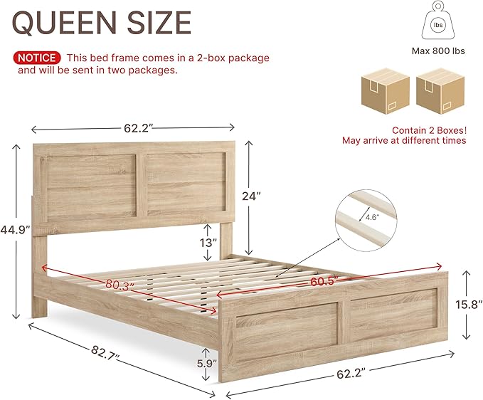 KISLOT Wood Bed Frame, Full Size Wooden Platform Bed Frame with Headboard and Footboard Mattress Foundation Farmhouse Bedroom Furniture No Box Spring Needed