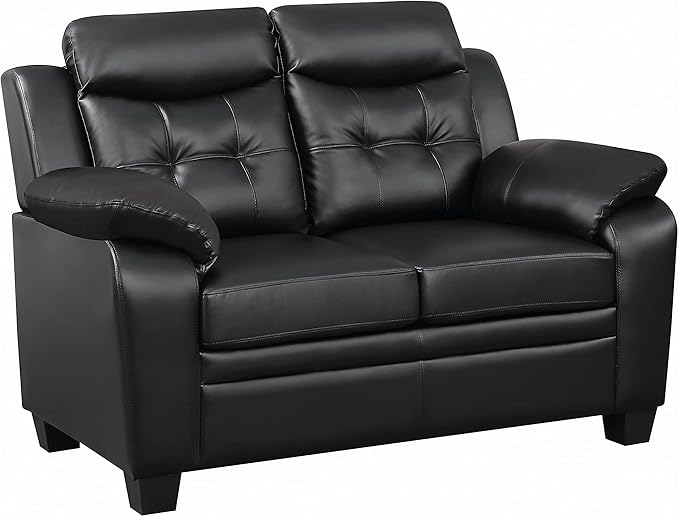 Coaster Home Furnishings - Finley - Leatherette - Upholstered Tufted Loveseat with Flared Armrest, and Tapered Legs - Living Room - Black - 506552