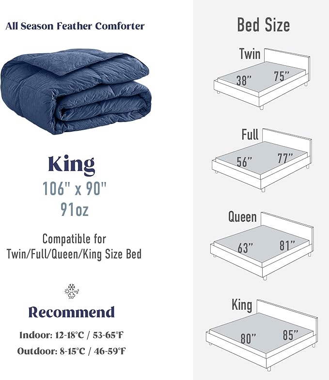 DAICO Goose Feather Down Comforter King Size, All Season Luxury Hotel Fluffy Duvet Insert, Ultra Soft 100% Cotton Shell with 8 Corner Tabs, Paisley Design (106x90'', Navy Blue)