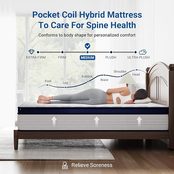 Avenco Queen Mattress, 12 Inch Hybrid Queen Size Mattresses in a Box, Colchones with Comfort Foam and Pocket Coils for Pressure Relief Motion Isolation