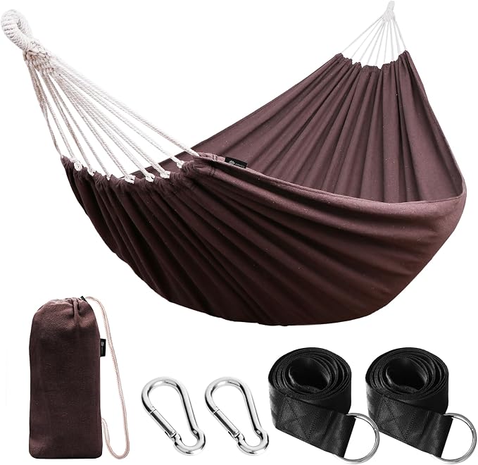ANYOO Cotton Hammock Portable Camping Hammocks for Hanging Sturdy Garden Comfortable Fabric Hammock with Tree Straps Up to 660lbs with Travel Bag for Camping Outdoor/Indoor Patio Backyard by Anyoo