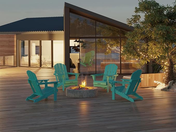 MUCHENGHY Folding Adirondack Chairs 2 Pack, Patio Chairs, Outdoor Chairs, Adirondack Chair Plastic, Fire Pit Chairs, Weather Resistant with Cup Holder for Deck, Backyard, Garden(Lake Blue) - Image 2