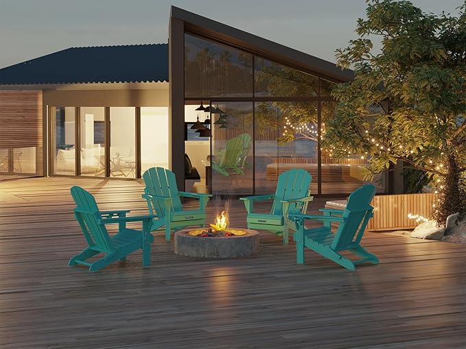 MUCHENGHY Folding Adirondack Chairs, Patio Chairs, Lawn Chairs, Outdoor Chair, Adirondack Chair Plastic, Fire Pit Chairs, Weather Resistant with Cup Holder for Deck, Backyard, Garden(Lake Blue) - Image 2