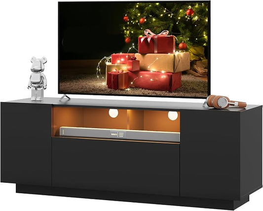 WLIVE TV Stand with LED Lights & Large Storage Cabinet, Modern Entertainment Center for 32/43/50/55 Inchs TVs, Sturdy Media Console for Living Room, Bedroom,Gaming(Black) by WLIVE