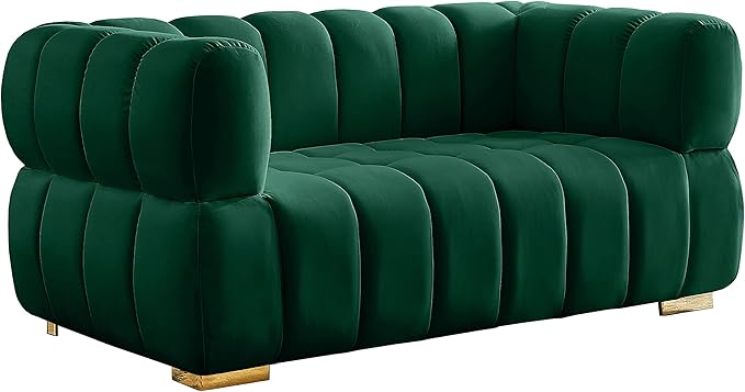 Meridian Furniture 670Green-L Gwen Collection Modern | Contemporary Velvet Upholstered Loveseat with Deep Biscuit Tufting