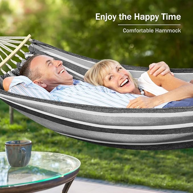 MOSFiATA Hammocks Portable Camping Hammock Upgraded 550lb Comfortable Fabric Hammock with Two Anti Roll Balance Beam and Sturdy Tree Straps for Camping, Patio, Backyard, Outdoor（Grey） - Image 5
