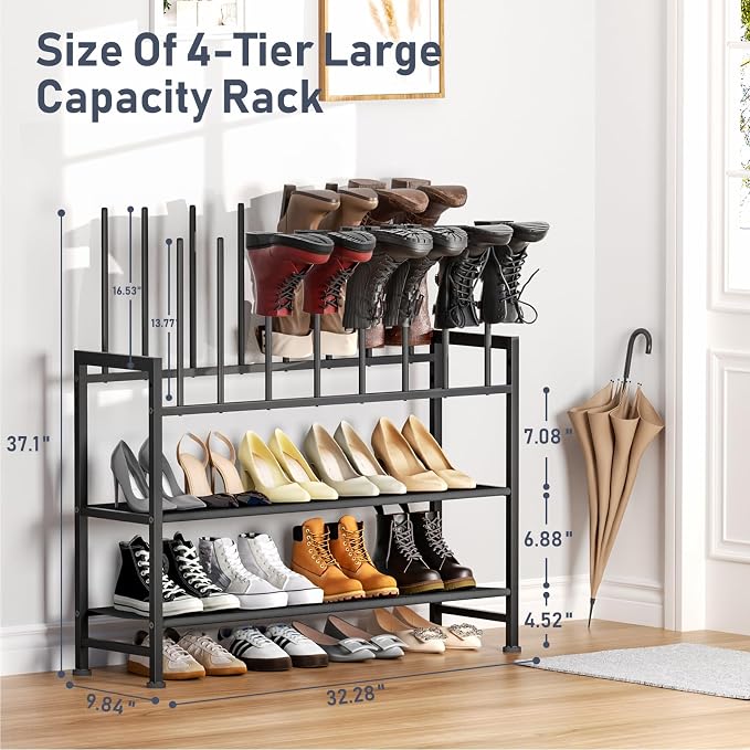 DIMJ Boot Rack 4-Tier - Black Metal Boot Storage Rack for Tall Boots Organizer, Multiuse Shoe Rack for Boots, Sneakers, High-Heel, Entryway, Fits 8-Pairs - Image 2