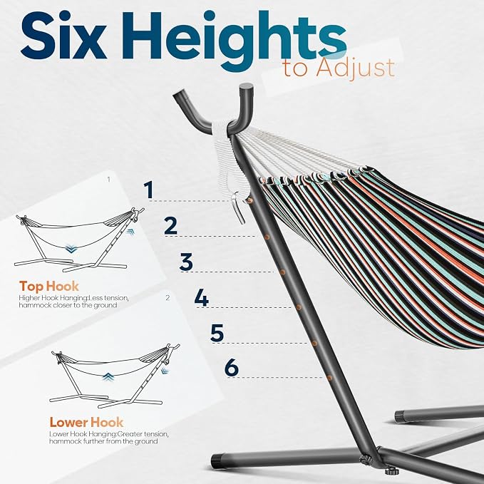 Hammock with Stand for Outside, 600lbs Portable Hammock with Carrying Bag for 2-Person Outside Patio, Heavy Duty, Easy Assembly - Image 3