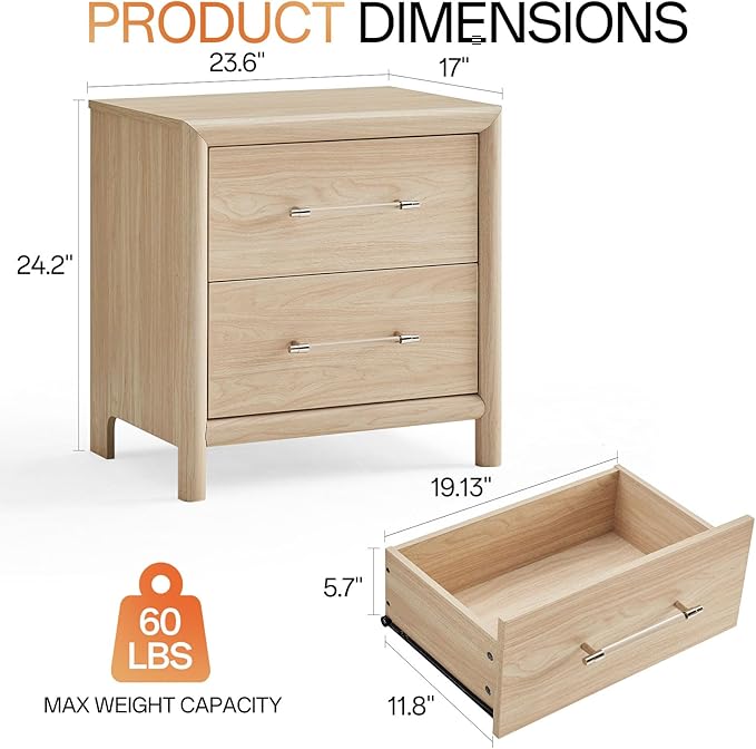 Bed Frame and Nightstand Set, Queen Wood Bed Frame with Headboard and 2 2-Drawer Nightstands, 3 Pieces Mid-Century Modern Bedroom Furniture Set, Natural Ash