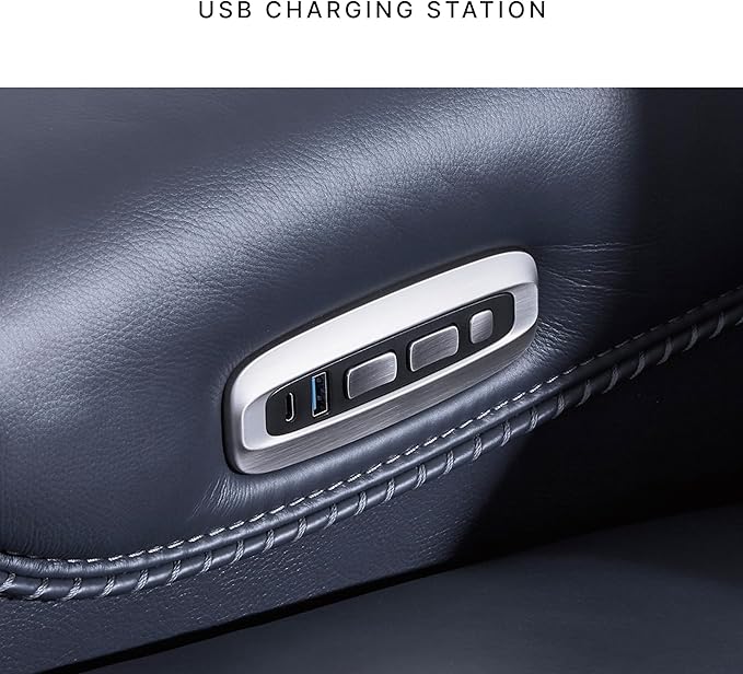 Signature Design by Ashley Mercomatic Contemporary Power Recliner with Adjustable Headrest and USB-C Fast Charging, Leather, 20.63" Seat Height, Blue