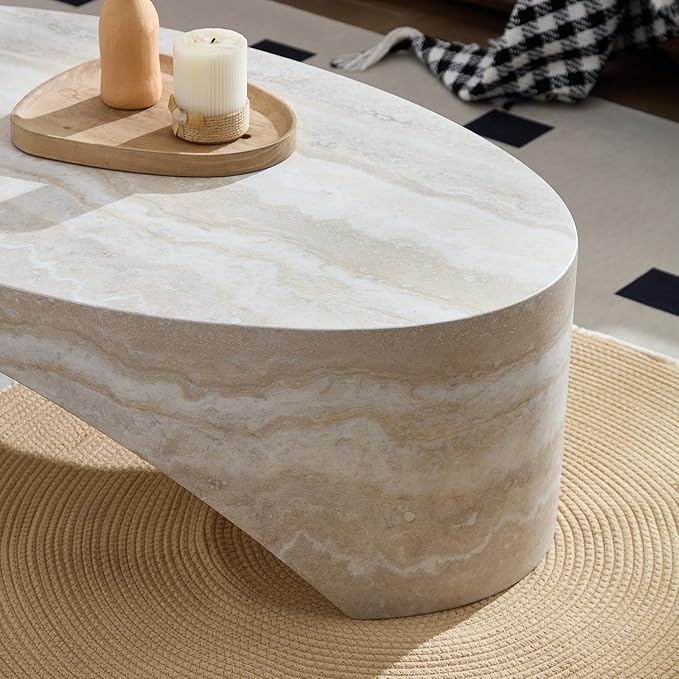 43.31" Oval Coffee Table in Faux Marble,Stylish and Modern Fiberglass Dining Table, No Assembly Modern Center Table for Living Room, Office, or Balcony.(Mars,ø43.31" x 24")
