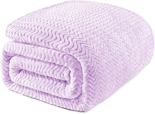 Exclusivo Mezcla Queen Blanket for Bed, Cozy Lightweight Fleece Blankets for All Season, Decorative Giftable Fuzzy Plush Wave Textured Suitable for Women, Men, Lilac Purple, 90x90 Inches
