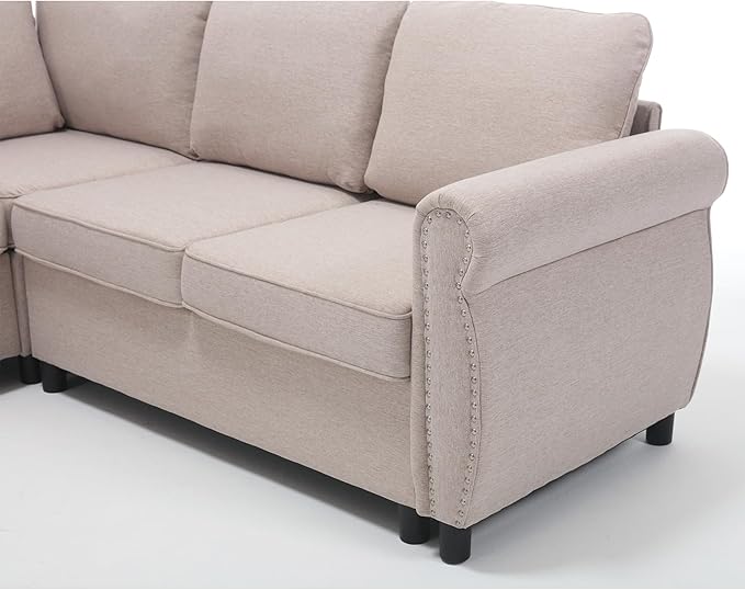 Ball & Cast 104" Sleeper Sofa Bed, L Shaped 6 Seater Sectional Sofa Couch with Pull Out Bed, 2 in 1 Pull Out Couch for Living Room, Office, Apartment,Beige