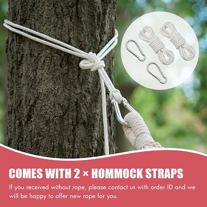 Brazilian Double Hammock 2 Person with Tree Straps, Cotton Hammock with Carrying Bag - Woven Hammock for Patio, Backyard, Porch, Outdoor and Indoor Use - Soft Cotton Fabric Hammocks - Image 3