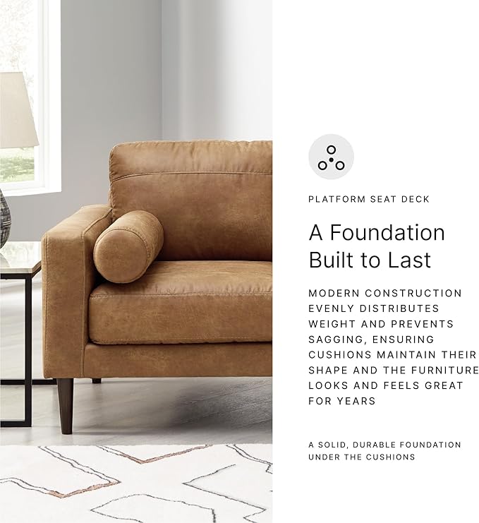 Signature Design by Ashley Telora Modern Faux Leather Loveseat with 2 Bolster Pillows, Dark Brown