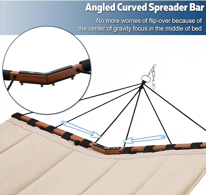 12FT 2 Person Hammock TegerDeger Large Hammock 450LB Capacity with V Shaped Hardwood Spreader Bar & Nylon Rope for Outside, Patio, Garden, Backyard, Beach, Poolside - Dark Green - Image 3