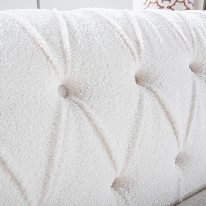 ERYE 84.5-Inch Classic 3 Seat Chesterfield Sofa Couches for Living Room Bedroom, 3 Seaters Button Tufted Teddy Fabric Upholstered Chesterfield Sofa Couch,Acrylic Legs | Button Tufted, Easy to Assemble, Nailhead, Removable Cushion