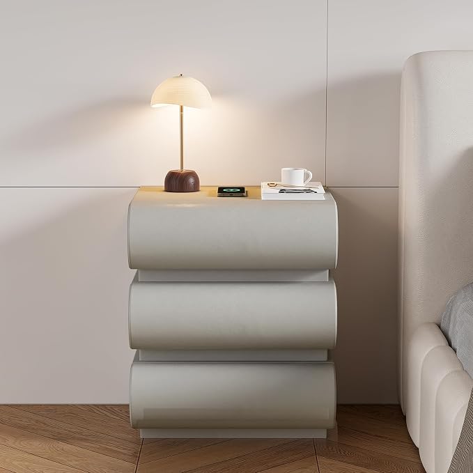 homary Smart Nightstand Modern White Leather Nightstands with Wireless Charger Bedside Table with 3 Drawers for Bedrooms Living Rooms Offices 19.7" W x 16.1" D x 23.6" H - Image 6